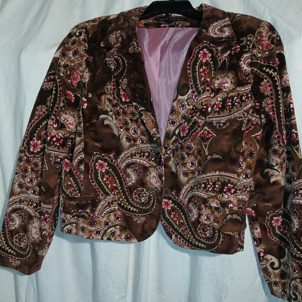Larry Levine Brown Floral Paisley Crop Blazer